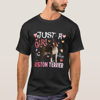 T-shirt Drôle Juste Fille Aime Boston Terrier Lunettes de 