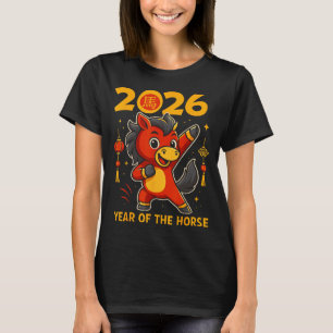 T-shirt Drôle Kawaii Lunaire 2026 Année du Cheval Chinois
