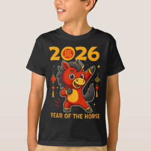 T-shirt Drôle Kawaii Lunaire 2026 Année du Cheval Chinois