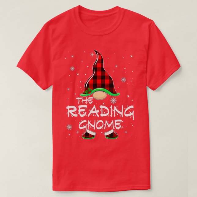 T-shirt Drôle La Lecture Gnome Red Buffalo Plaid Christma (Design devant)