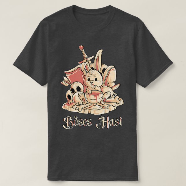 T-shirt Drôle lapin d'horreur nommé Evil Bunny avec tasse  (Design devant)