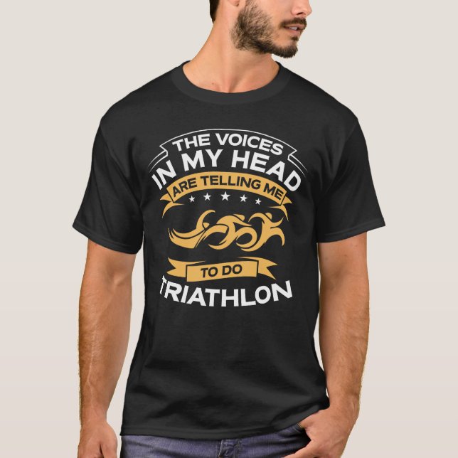 T-shirt Drôle les voix dans mon triathlon principal (Devant)