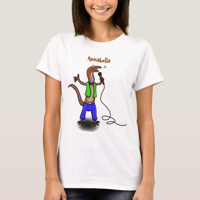 T-shirt Drôle lézard chantant avec bande dessinée de micro (Devant)