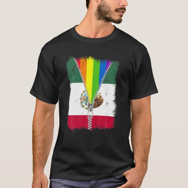 T-shirt Drôle LGBT Mexique Drapeau Zip Arc-en-ciel Mexicai (Devant)
