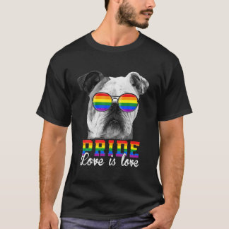 T-shirt Drôle LGBT Pride Amour Est Amour Bouledogue Anglai