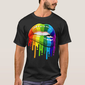 T-shirt Drôle LGBTQ lèvres sexy Rainbow Flag Pride Gay Les
