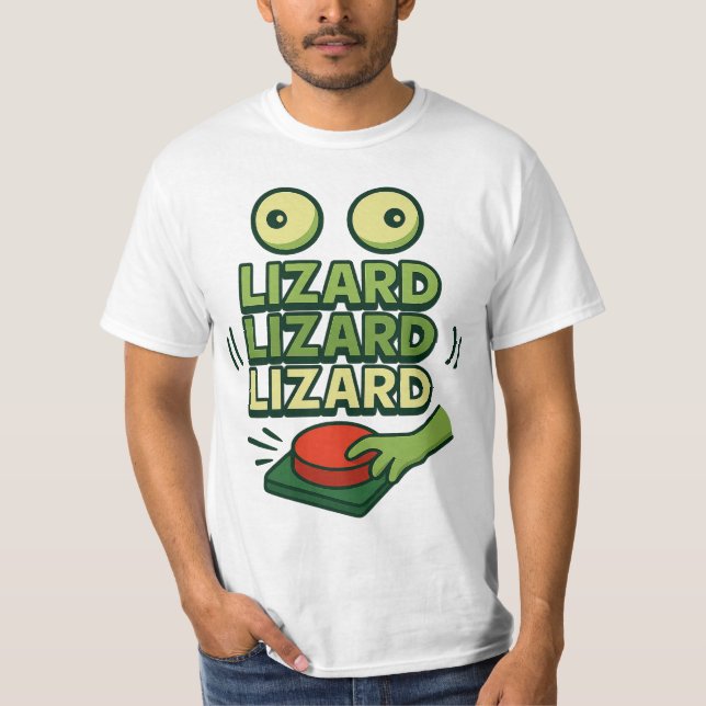 T-shirt Drôle Liant Vert Lizard appuyer sur Bouton Son (Devant)