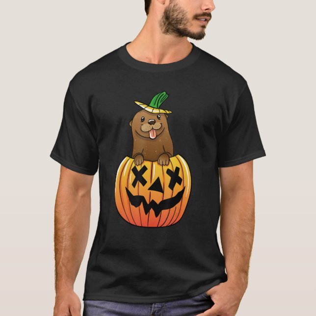 T-shirt Drôle Louter de mer Halloween Illustration Otters  (Devant)