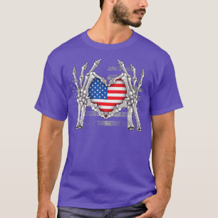 T-shirt Drôle Mains de squelette avec American Flag Heart