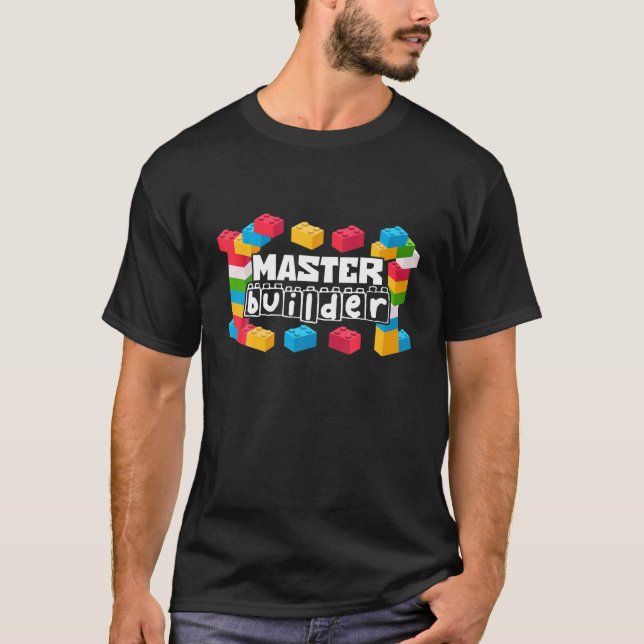 T-shirt Drôle Maître Constructeur Blocs Cadeaux Hommes Fem (Devant)
