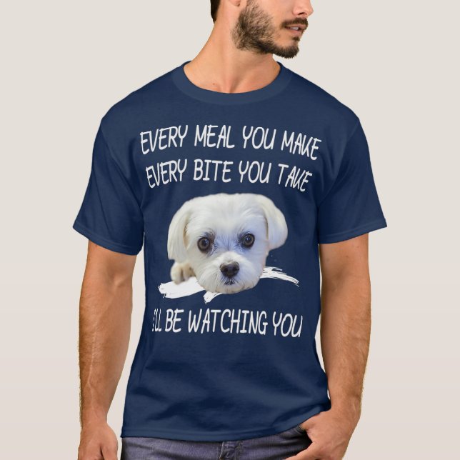T-shirt Drôle Maltais Chien regardant le propriétaire Cita (Devant)