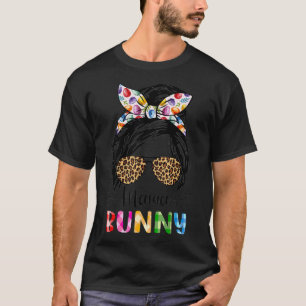 T-shirt Drôle Mama Bunny Leopard Messy Bun Jour de Pâques 