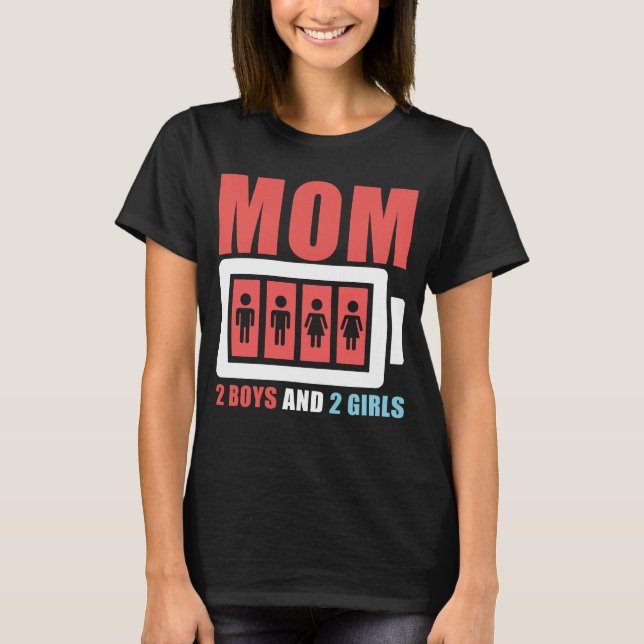 T-shirt drôle Maman deux garçons et Deux filles pa (Devant)
