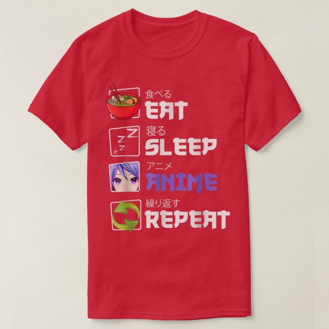 T-shirt Drôle Manger Sleep Anime Répéter Anime Japon Manga (Design devant)