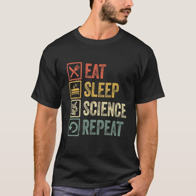 T-shirt Drôle Manger Sleep Science Répéter Retro Style Vin (Devant)