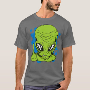 T-shirt Drôle Martian Flipping Middle Finger