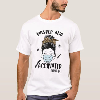 T-shirt Drôle Masqué Et Vacciné CNA Vie Messy Bun Leo