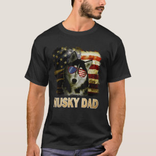 T-shirt Drôle Meilleur Papa Husky Jamais Drapeau Américain
