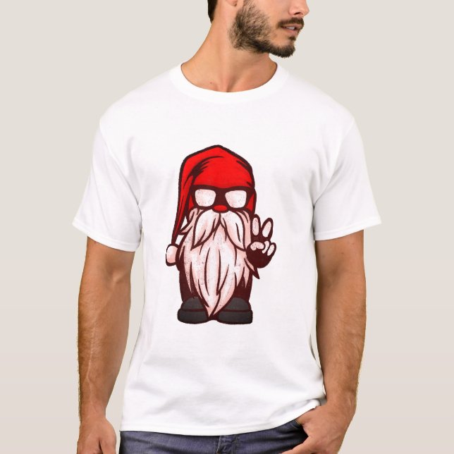 T-shirt Drôle Mens Christmas Tee, Gangster Gnome Père Noël (Devant)