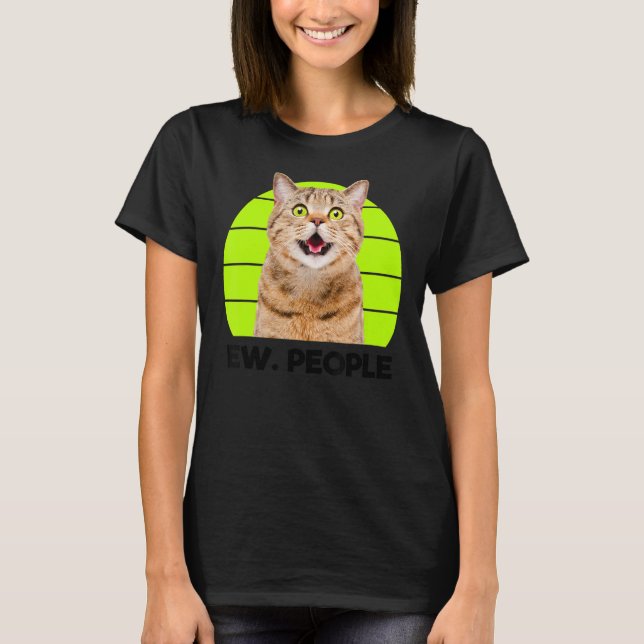 T-shirt Drôle Meow Surpris Chat, Ew. Illustration des gens (Devant)