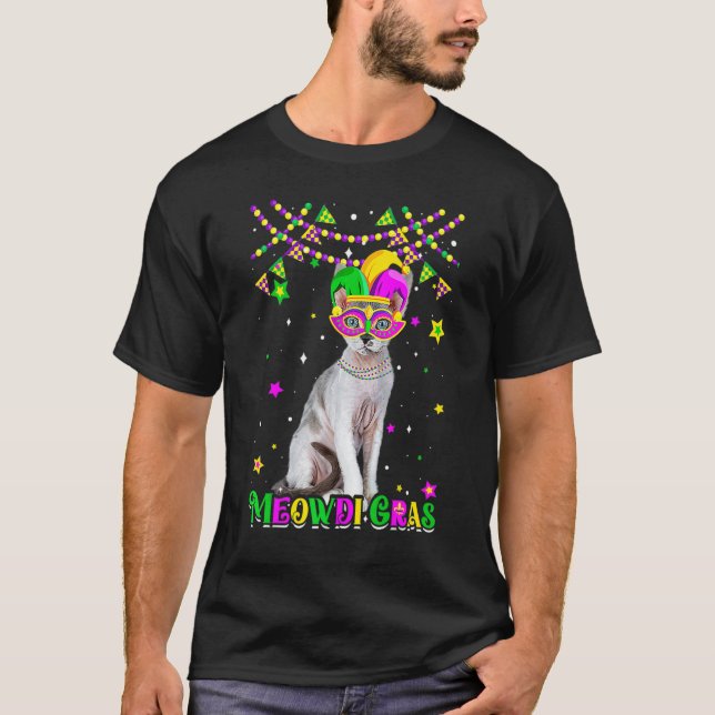 T-shirt Drôle Meowdi Gras Chat Devon Rex Mardi Gras Carnav (Devant)
