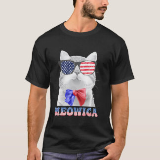 T-shirt Drôle Meowica Chat Lunettes de soleil 4 juillet US