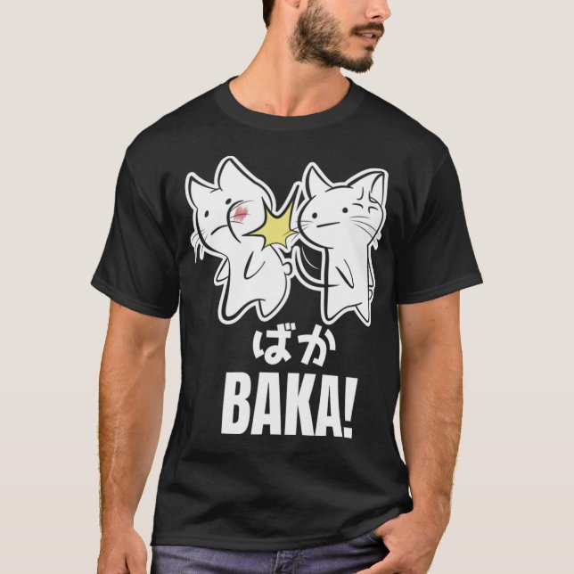 T-shirt Drôle mignon Anime Baka Chat Kitten Slap - Baka Ja (Devant)