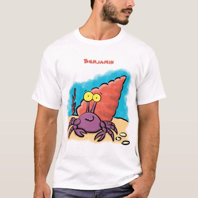 T-shirt Drôle mignon caricature pourpre crabe ermite (Devant)