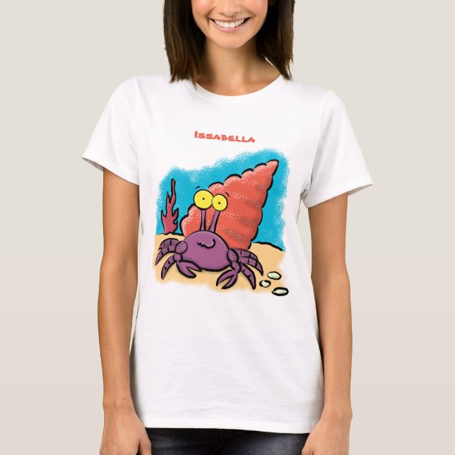 T-shirt Drôle mignon caricature pourpre crabe ermite (Devant)