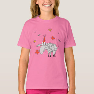 T-shirt Drôle mignon Cartoon Mouton Fleur Papillon Fleur F