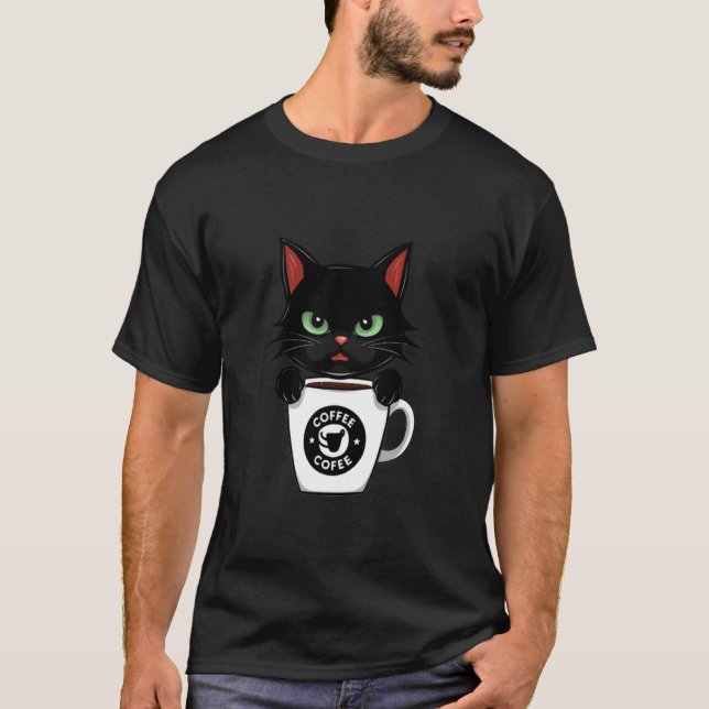T-shirt Drôle Mignon Chat Noir Café En colère 1 (Devant)