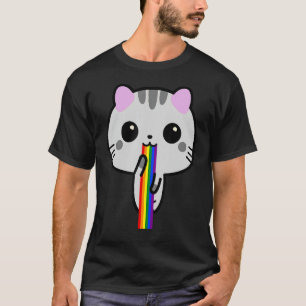 T-shirt Drôle mignon chat Puke Kitten Puking arc-en-ciel