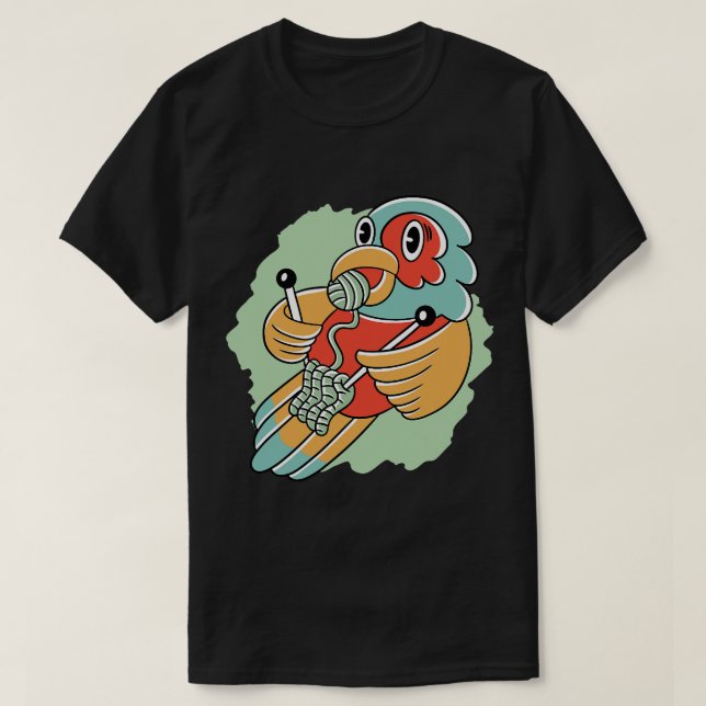 T-shirt Drôle mignon dessin animé perroquet tricot laine t (Design devant)