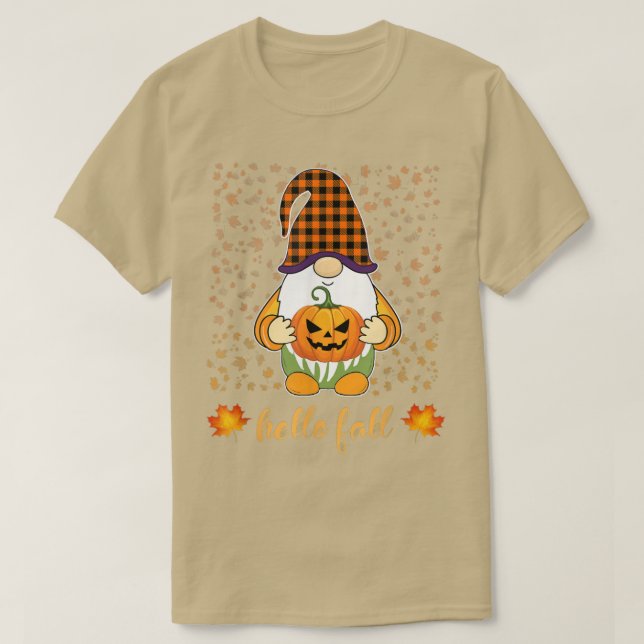 T-shirt Drôle mignon Gnome Holding Citrouille Automne bonj (Design devant)