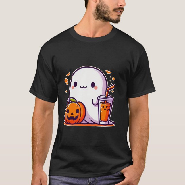 T-shirt Drôle mignon halloween ghost boisson citrouille T  (Devant)
