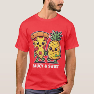 T-shirt Drôle mignon Kawaii Pizza Ananas Amis Saucy gi