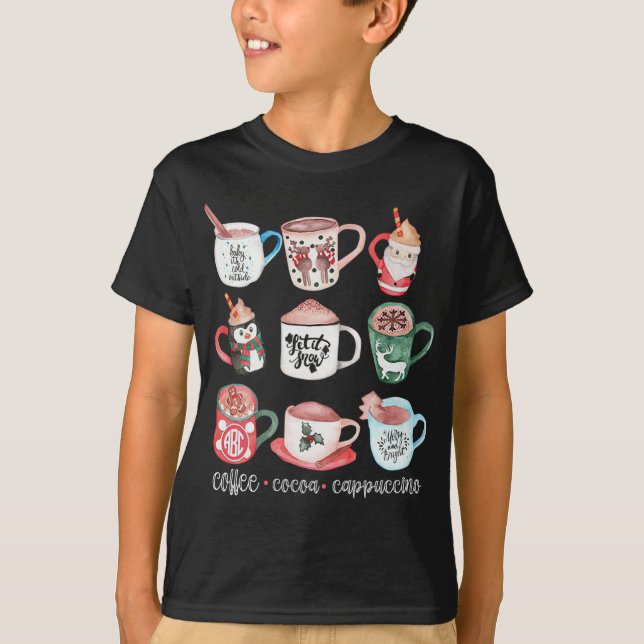 T-shirt Drôle mignon Mugs de Noël Boire du café de cacao c (Devant)