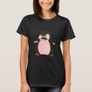 T-shirt Drôle mignon noir rose orange pingouin en colère