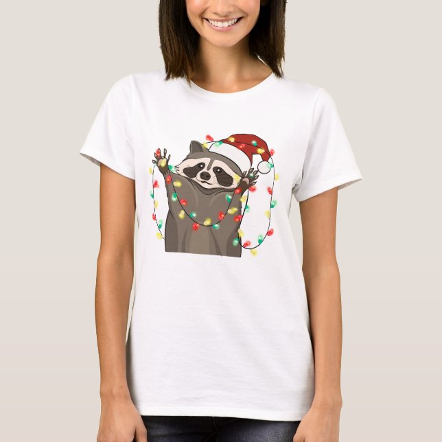 T-shirt Drôle mignon Raccoon de Noël (Devant)