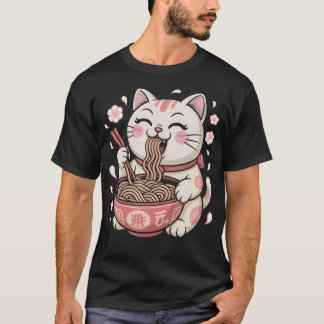 T-shirt Drôle Mignon Ramen Chat Cerisier Japon Anime