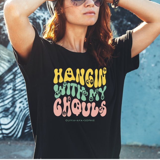 T-shirt Drôle mignon Rétro Halloween Ghouls Nom personnali (Créateur téléchargé)