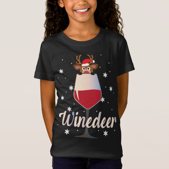 T-Shirt Drôle Mignonne Vignoble Reindeer Vin Boire Christm (Devant)