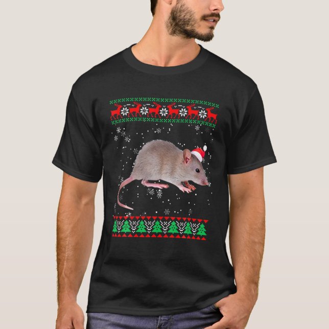 T-shirt Drôle moche Sweater Xmas Animaux Noël Rat Love (Devant)