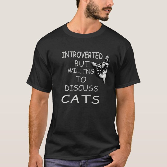T-shirt Drôle Mon Chat Kute Introverti Mais Prêt À Discute (Devant)