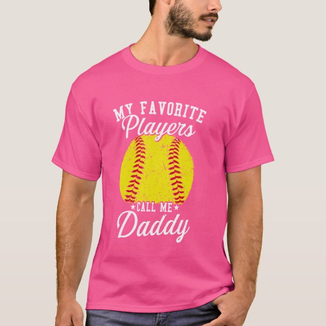T-shirt Drôle Mon Joueur De Softball préféré m'appelle Pap (Devant)