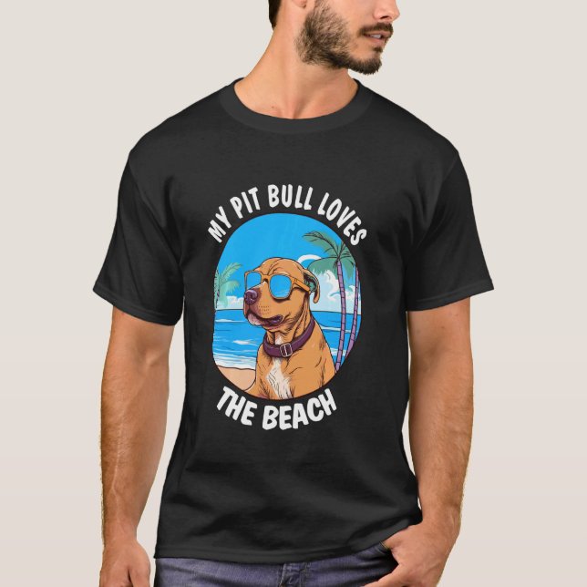 T-shirt Drôle Mon Pit Bull Aime La Plage (Devant)