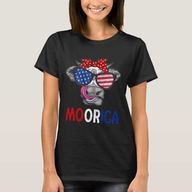 T-shirt Drôle Moorica 4 juillet Drapeau Américain Vache Ho (Devant)
