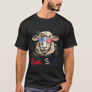 T-shirt Drôle Mouton Ewe S A Usa Drapeau Lunettes de solei