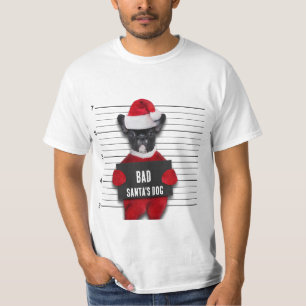 T-shirt Drôle Mugshot de Noël Mauvais Chien Père Noël