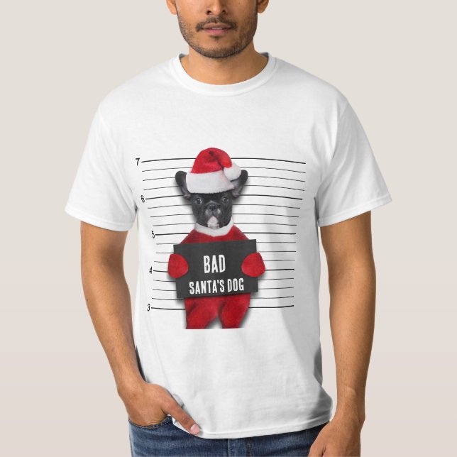 T-shirt Drôle Mugshot de Noël Mauvais Chien Père Noël (Devant)
